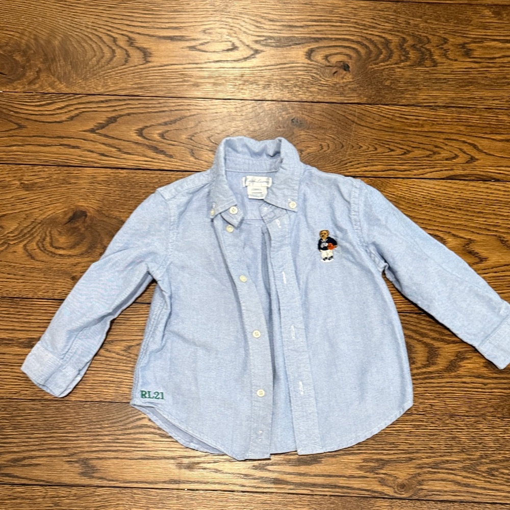 Ralph Lauren Blue Kids Shirt with Embroidered Bear